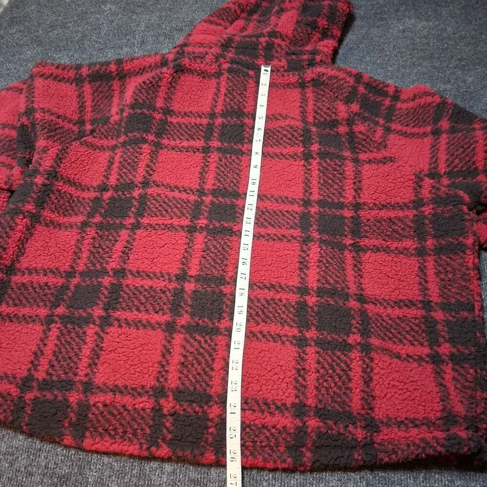 PINK‎ Victoria’s Secret Sherpa Hoodie XL Red Buffalo Plaid Pullover Cozy Toasty